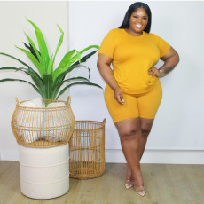 Plus Size Solid T Shirt And Shorts 2 Piece Sets FNN-8604