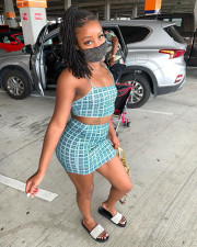 Sexy Plaid Cami Top Mini Skirt 2 Piece Sets Without Mask LM-8237