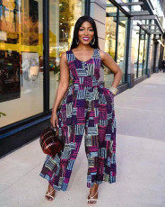 Casual Printed Sleeveeless Wide Leg Jumpsuit YMEF-5014