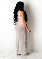 Sexy Mesh See Through Hollow Sleeveless Maxi Dress TR-1142