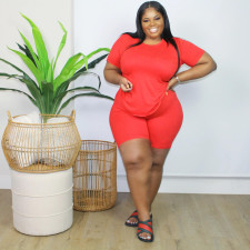 Plus Size Solid T Shirt And Shorts 2 Piece Sets FNN-8604