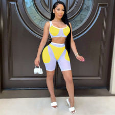 Sexy Mesh Patchwork Tank Top Shorts 2 Piece Sets TR-1140