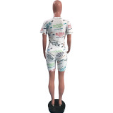Letter Print Casual Two Piece Shorts Set OMY-0013