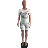 Letter Print Casual Two Piece Shorts Set OMY-0013