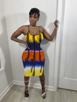 Plus Size Tie Dye Print Spahetti Strap Dress OM-1216