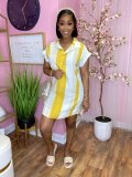 Plus Size Striped Short Sleeve Shirt Dress LS-0347