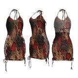 Sexy Snake Skin Print Lace Up Backless Club Dress FENF-129