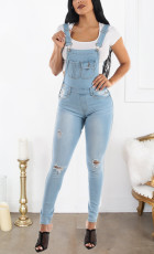 Denim Ripped Hole Strap Jeans Jumpsuit LX-5520