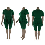 Plus Size Fat MM Solid Short Sleeve Two Piece Sets LP-6286