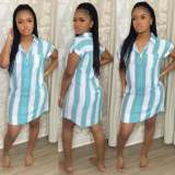 Plus Size Striped Short Sleeve Shirt Dress LS-0347