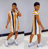 Plus Size Striped Short Sleeve Shirt Dress LS-0347