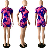 Casual Printed Short Sleeve Zipper Romper YNSF-1651