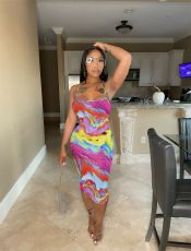 Sexy Tie Dye Spaghetti Strap Midi Dress YNSF-1646