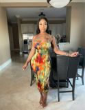 Sexy Tie Dye Spaghetti Strap Midi Dress YNSF-1646