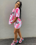 Pink Letter Print Casual Two Piece Short Sets YNSF-1635