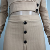 Sexy Long Sleeve Top Midi Skirt 2 Piece Sets YNSF-1626