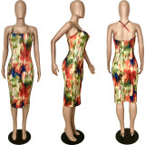 Sexy Tie Dye Spaghetti Strap Midi Dress YNSF-1646