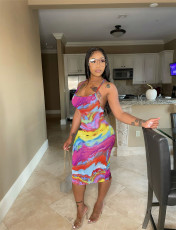 Sexy Tie Dye Spaghetti Strap Midi Dress YNSF-1646