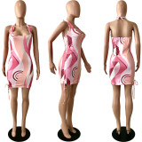 Sexy Printed Halter Backless Mini Dress YNSF-1650