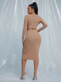 Sexy Long Sleeve Top Midi Skirt 2 Piece Sets YNSF-1626