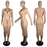 Sexy Long Sleeve Top Midi Skirt 2 Piece Sets YNSF-1626