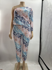 Plus Size Printed One Shoulder Two Piece Suits MOF-6609