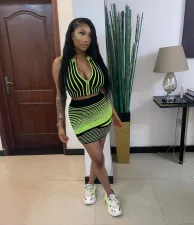 Sexy Striped Sleeveless Crop Top Mini Skirt Sets YNSF-1642