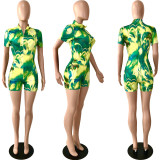Casual Printed Short Sleeve Zipper Romper YNSF-1651