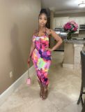 Sexy Tie Dye Spaghetti Strap Midi Dress YNSF-1646