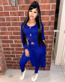 Solid Long Sleeve High Low Top And Pants Set YNSF-1609