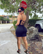 Solid Backless Cross Strap Romper HM-6521