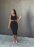 Sexy Hollow Out Sleeveless Midi Dress BS-1268