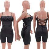Solid Backless Cross Strap Romper HM-6521
