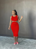 Sexy Hollow Out Sleeveless Midi Dress BS-1268