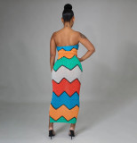 Sexy Printed Off Shoulder Strapless Slim Maxi Dress YIBF-6070