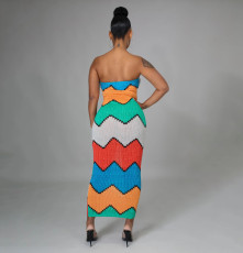 Sexy Printed Off Shoulder Strapless Slim Maxi Dress YIBF-6070