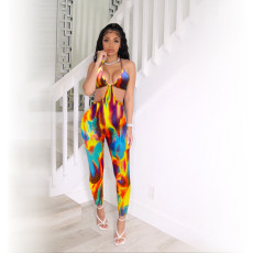 Sexy Tie Dye Print Hollow Out Jumpsuit QZX-6209