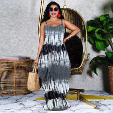 Printed Plus Size Loose Spaghetti Strap Long Dress MOF-6623 