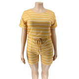 Plus Size Fashion Stripe Print Rompers OSIF-20769