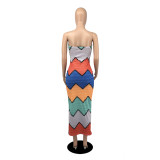 Sexy Printed Off Shoulder Strapless Slim Maxi Dress YIBF-6070