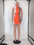 Contrast Color Drawstring Ruched Sleeveless Mini Dress SMD-2068