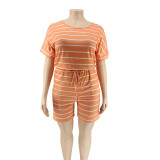 Plus Size Fashion Stripe Print Rompers OSIF-20769