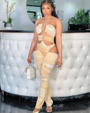 Fashion Print Halter Hollow Jumpsuits MEM-8359