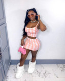 Houndstooth Print Cami Top Mini Skirt Two Piece Sets LM-8229