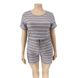 Plus Size Fashion Stripe Print Rompers OSIF-20769