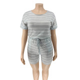 Plus Size Fashion Stripe Print Rompers OSIF-20769