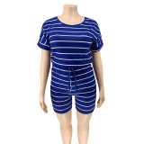 Plus Size Fashion Stripe Print Rompers OSIF-20769