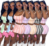 Houndstooth Print Cami Top Mini Skirt Two Piece Sets LM-8229