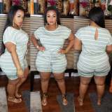 Plus Size Fashion Stripe Print Rompers OSIF-20769