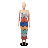 Sexy Printed Off Shoulder Strapless Slim Maxi Dress YIBF-6070